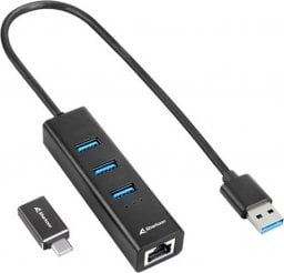 HUB USB Sharkoon Aluminium 1x RJ-45  + 3x USB-A 3.2 Gen1 (4044951037575)