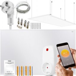 Grzejnik Cronos Zestaw Panel grzewczy IR CRONOS Carbon P1000 White + Termostat WiFi + Zestaw sufitowy