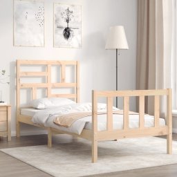  vidaXL Rama łóżka z wezgłowiem, 3FT, pojedyncza, lite drewno