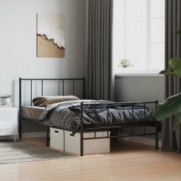  vidaXL Metalowa rama łóżka z wezgłowiem i zanóżkiem, czarna, 90x190 cm