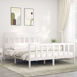  vidaXL Rama łóżka z zagłówkiem, biała, 160x200 cm, lite drewno