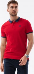  Ombre Koszulka męska polo z kontrastowymi elementami - czerwona V4 S1634 XL