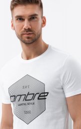  Ombre T-shirt męski bawełniany z nadrukiem - biały V1 S1753 L