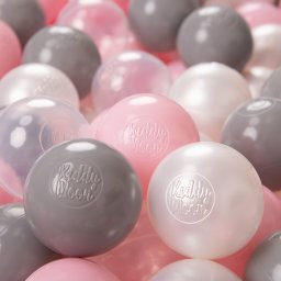  KiddyMoon KiddyMoon Plastikowe piłeczki 6cm perła-szary-transparent-pudrowy róż 100/6cm Zabawka zestaw kulek