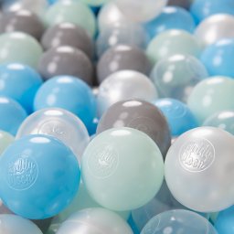  KiddyMoon KiddyMoon Plastikowe piłeczki 6cm perła-szary-transparent-babyblue-mięta 100/6cm Zabawka zestaw kulek