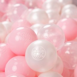 KiddyMoon KiddyMoon Plastikowe piłeczki 6cm pudrowy róż-perła-transparent 1200/6cm Zabawka zestaw kulek