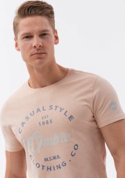  Ombre T-shirt męski bawełniany z nadrukiem - jasnoróżowy V3 S1752 M