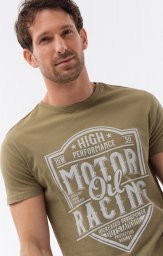  Ombre T-shirt męski bawełniany z nadrukiem - oliwkowy V2 S1735 XXL