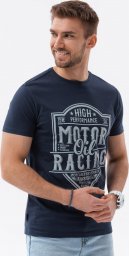 Ombre T-shirt męski bawełniany z nadrukiem - granatowy V4 S1735 S