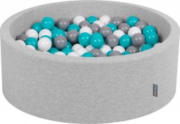KiddyMoon Suchy basen okrągły z piłeczkami 7cm jasnoszary: szary-biały-turkus 90x30cm/300piłek Zabawka basen piankowy