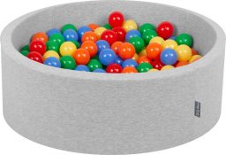 KiddyMoon Suchy basen okrągły z piłeczkami 7cm jasnoszary: żółty-zielony-niebieski-czerwony-pomarańcz 90x30cm/200piłek Zabawka basen piankowy