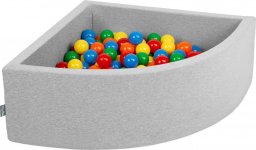 KiddyMoon Suchy basen trójkątny z piłeczkami 7cm jasnoszary: żółty-zielony-niebieski-czerwony-pomarańcz 90x30cm/200piłek Zabawka basen piankowy