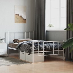  vidaXL Metalowa rama łóżka z wezgłowiem i zanóżkiem, biała, 90x190 cm