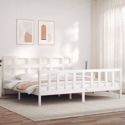  vidaXL Rama łóżka z wezgłowiem, biała, 6FT Super King, lite drewno