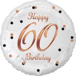  GoDan Balon foliowy B&C Happy 60 Birthday biały, nadruk różowo-złoty 18" Godan