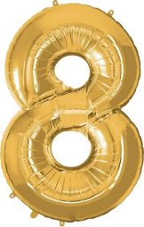  Springos Balon na urodziny cyfra 8 foliowy 40 cm złoty UNIWERSALNY