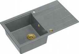Zlewozmywak GraniteQ EVAN 111 GraniteQ zlewozmywak z syfonem Push 2 Open 1-komorowy z/o (860x500x210) silver stone / elementy złote