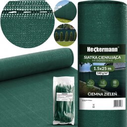  Heckermann Zestaw Siatka cieniująca 1,5x25m Heckermann - Zielona + Opaski zaciskowe Heckermann 100szt - Zielone