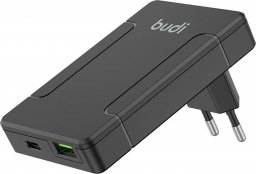 Ładowarka Budi Uniwersalna ładowarka sieciowa Budi, USB + USB-C, PD 65W + adaptery EU/UK/US/AU (czarna)