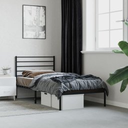  vidaXL vidaXL Metalowa rama łóżka z wezgłowiem, czarna, 90x200 cm
