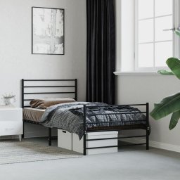  vidaXL vidaXL Metalowa rama łóżka z wezgłowiem i zanóżkiem, czarna, 90x190 cm