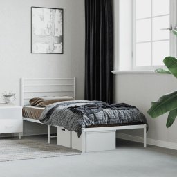  vidaXL vidaXL Metalowa rama łóżka z wezgłowiem, biała, 90x200 cm