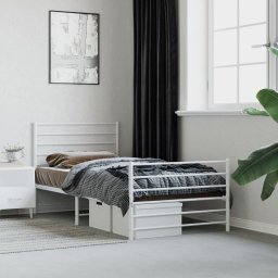  vidaXL vidaXL Metalowa rama łóżka z wezgłowiem i zanóżkiem, biała, 107x203 cm