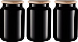  Trend Glass Zestaw czarnych słoików do przechowywania z drewnianymi deklami Carissa Black&White 3x970 ml