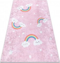  Dywany Łuszczów Dywan do prania JUNIOR 52063.802 Tęcza, chmurki dla dzieci, antypoślizgowy - różowy, 120x170 cm
