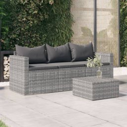 vidaXL 3-osobowa sofa ogrodowa z poduszkami, szara, polirattan