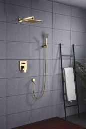 Bateria prysznicowa Blue Water Zestaw prysznicowy podtynkowy z deszczownicą i prysznicem MONACO MON-ZKP.150 kolor ZŁOTY