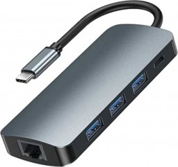 HUB USB Remax Hub USB-C 9w1 Remax Retor Series 3x USB 3.0, USB-C, RJ45, HDMI, 3.5 mm, SD/TF (szary)