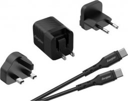 Ładowarka Energizer Energizer Ultimate - Ładowarka sieciowa Multiplug EU / UK / US GaN 20W PD + kabel USB-C (Czarny)