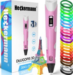 Długopis 3D Heckermann Zestaw Długopis drukarka 3D Heckermann 3041-2Y Różowy + 115m filamentu