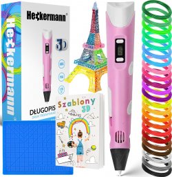 Długopis 3D Heckermann Zestaw Długopis drukarka 3D Heckermann 3041-2Y Różowy + Filament 115m + Książka + Szablon 17x17cm