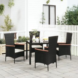  vidaXL Krzesła ogrodowe z poduszkami, 4 szt., polirattan, czarne