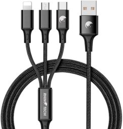 Kabel USB RhinoTech 3v1 USB-A kabel Micro + Lightning + Type-C 1.2m czarny