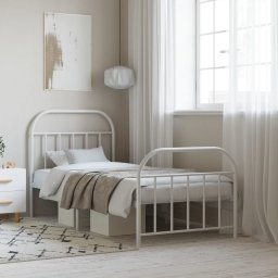  vidaXL vidaXL Metalowa rama łóżka z wezgłowiem i zanóżkiem, biała, 90x200 cm