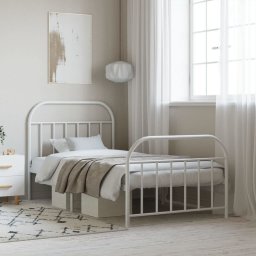  vidaXL vidaXL Metalowa rama łóżka z wezgłowiem i zanóżkiem, biała, 100x190 cm