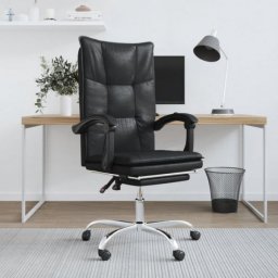 Krzesło biurowe vidaXL Rozkładany fotel biurowy, czarny, sztuczna skóra