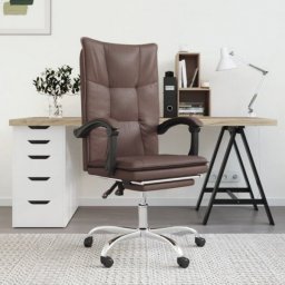 Krzesło biurowe vidaXL Rozkładany fotel biurowy, brązowy, sztuczna skóra