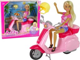  Lean Cars Lalka Anlily na Różowym Skuterze Blond Włosy Kask