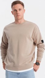  Ombre Bluza męska bez kaptura z imitacją koszulki - beżowa V1 OM-SSNZ-0126 M
