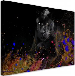  Feeby Obraz na płótnie, Czarna pantera na kolorowym tle - 60x40