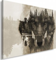  Feeby Obraz na płótnie, Wilk na tle lasu - brązowy - 120x80