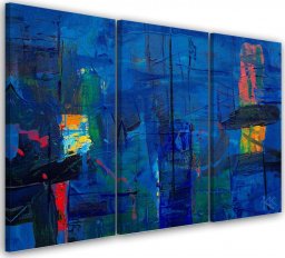 Feeby Obraz trzyczęściowy na płótnie, Niebieska abstrakcja ręcznie malowana - 60x40