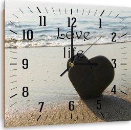  Feeby Obraz z zegarem, Serce na plaży - 40x40