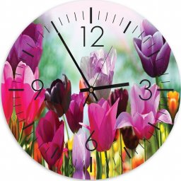  Feeby Obraz z zegarem, Kolorowe tulipany - 40x40