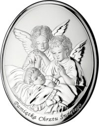 Valenti Srebrny obrazek z wizerunkiem Aniołków nad dzieckiem 10x13 cm Uniwersalny