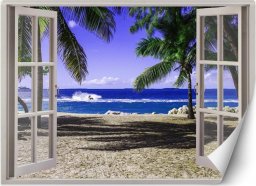  Feeby Fototapeta, Okno z widokiem na tropikalną plażę - 210x150